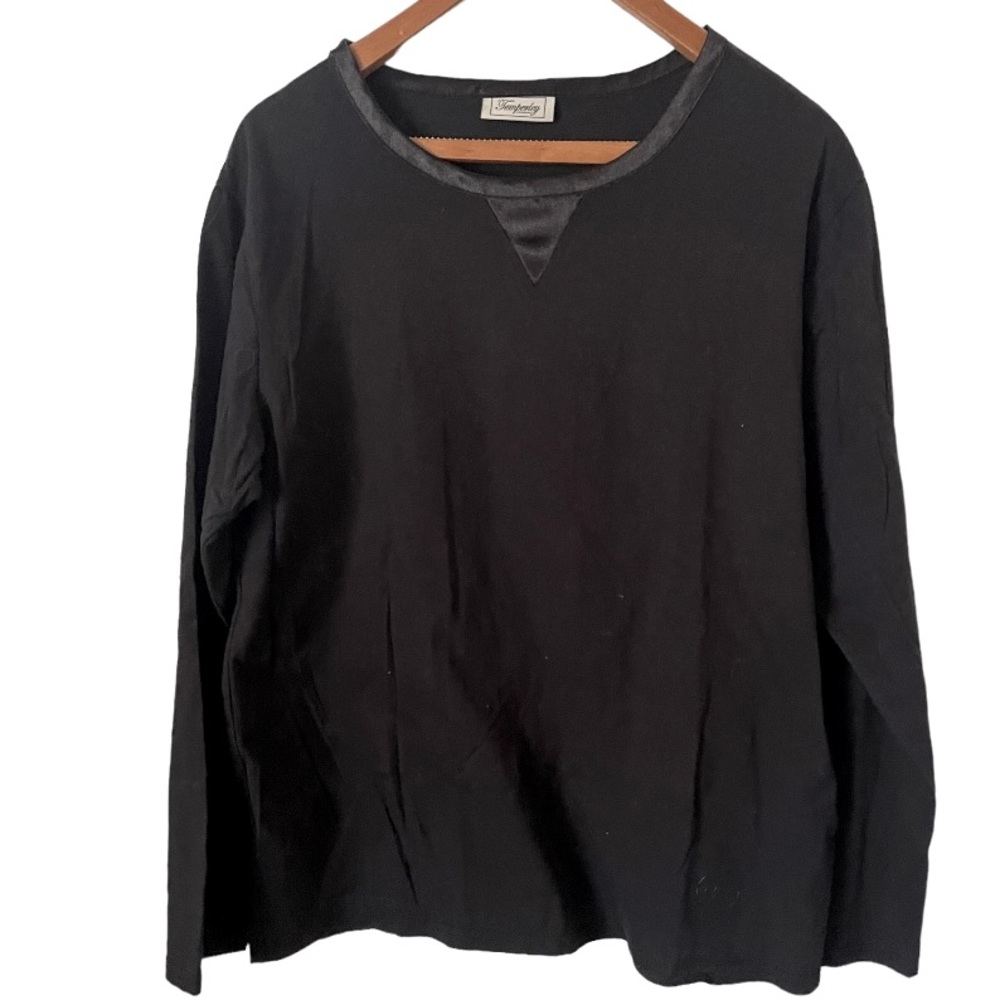 Temperley London Satin Trim Long Sleeve Black‎ T-Shirt L